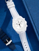 Curved Vertech Rubber Strap - White & Blue Stitches - OM Luxury