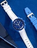 Curved Vertech Rubber Strap - White & Blue Stitches - OM Luxury